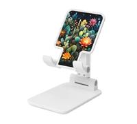 LZQPOEAS Folding Cell Phone Stand for Desk - Height Adjustable Cell Phone Holder Portable Cellphone Cradle for Office Colorful Cactus Pattern Phone Stand Desktop Tablet Stand/ipad Stand, White