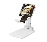LZQPOEAS Folding Cell Phone Stand for Desk - Height Adjustable Cell Phone Holder Portable Cellphone Cradle for Office Bald Eagle Flag Veterans Phone Stand Desktop Tablet Stand/ipad Stand, White