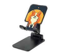 LZQPOEAS Folding Cell Phone Stand for Desk - Height Adjustable Cell Phone Holder Portable Cellphone Cradle for Office Playful Corgi Phone Stand Desktop Tablet Stand/ipad Stand, Black
