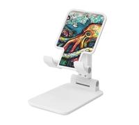 LZQPOEAS Folding Cell Phone Stand for Desk - Height Adjustable Cell Phone Holder Portable Cellphone Cradle for Office Color Graffiti Octopus Phone Stand Desktop Tablet Stand/ipad Stand, White