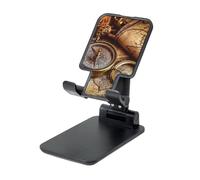LZQPOEAS Folding Cell Phone Stand for Desk - Height Adjustable Cell Phone Holder Portable Cellphone Cradle for Office Compass and Old World Map Phone Stand Desktop Tablet Stand/ipad Stand, Black