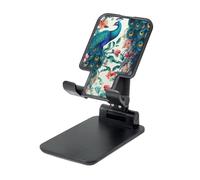 LZQPOEAS Folding Cell Phone Stand for Desk - Height Adjustable Cell Phone Holder Portable Cellphone Cradle for Office Beautiful Peacock Flowers Phone Stand Desktop Tablet Stand/ipad Stand, Black