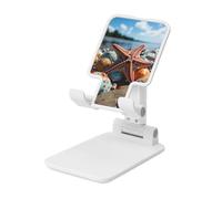 LZQPOEAS Folding Cell Phone Stand for Desk - Height Adjustable Cell Phone Holder Portable Cellphone Cradle for Office Colorful Starfish on The Beach Phone Stand Desktop Tablet Stand/ipad Stand, White