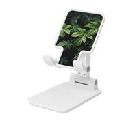 LZQPOEAS Folding Cell Phone Stand for Desk - Height Adjustable Cell Phone Holder Portable Cellphone Cradle for Office Green Leaves Pattern Phone Stand Desktop Tablet Stand/ipad Stand, White