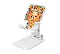 LZQPOEAS Folding Cell Phone Stand for Desk - Height Adjustable Cell Phone Holder Portable Cellphone Cradle for Office Pomeranians Cartoon Flowers Phone Stand Desktop Tablet Stand/ipad Stand, White