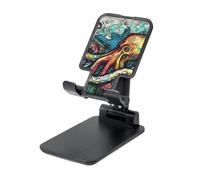 LZQPOEAS Folding Cell Phone Stand for Desk - Height Adjustable Cell Phone Holder Portable Cellphone Cradle for Office Color Graffiti Octopus Phone Stand Desktop Tablet Stand/ipad Stand, Black
