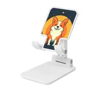 LZQPOEAS Folding Cell Phone Stand for Desk - Height Adjustable Cell Phone Holder Portable Cellphone Cradle for Office Playful Corgi Phone Stand Desktop Tablet Stand/ipad Stand, White