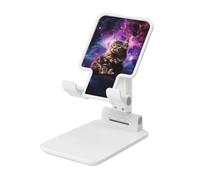 LZQPOEAS Folding Cell Phone Stand for Desk - Height Adjustable Cell Phone Holder Portable Cellphone Cradle for Office Cat Sitting Inside Nebula Phone Stand Desktop Tablet Stand/ipad Stand, White
