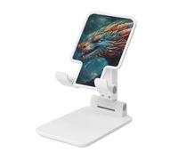 LZQPOEAS Folding Cell Phone Stand for Desk - Height Adjustable Cell Phone Holder Portable Cellphone Cradle for Office Dragon Art Phone Stand Desktop Tablet Stand/ipad Stand, White