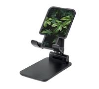 LZQPOEAS Folding Cell Phone Stand for Desk - Height Adjustable Cell Phone Holder Portable Cellphone Cradle for Office Green Leaves Pattern Phone Stand Desktop Tablet Stand/ipad Stand, Black