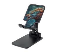 LZQPOEAS Folding Cell Phone Stand for Desk - Height Adjustable Cell Phone Holder Portable Cellphone Cradle for Office Dragon Art Phone Stand Desktop Tablet Stand/ipad Stand, Black