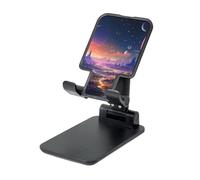LZQPOEAS Folding Cell Phone Stand for Desk - Height Adjustable Cell Phone Holder Portable Cellphone Cradle for Office Colorful Retro Space Theme Phone Stand Desktop Tablet Stand/ipad Stand, Black