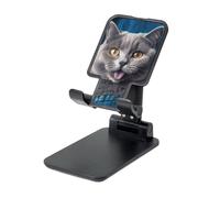 LZQPOEAS Folding Cell Phone Stand for Desk - Height Adjustable Cell Phone Holder Portable Cellphone Cradle for Office Blue cat Sticking Out Tongue Phone Stand Desktop Tablet Stand/ipad Stand, Black