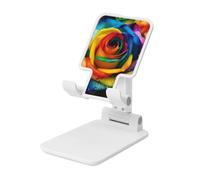 LZQPOEAS Folding Cell Phone Stand for Desk - Height Adjustable Cell Phone Holder Portable Cellphone Cradle for Office Rainbow Rose Phone Stand Desktop Tablet Stand/ipad Stand, White