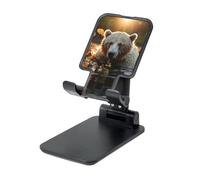 LZQPOEAS Folding Cell Phone Stand for Desk - Height Adjustable Cell Phone Holder Portable Cellphone Cradle for Office Bear Crossing The River Phone Stand Desktop Tablet Stand/ipad Stand, Black