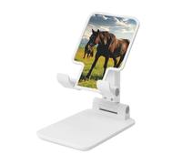 LZQPOEAS Folding Cell Phone Stand for Desk - Height Adjustable Cell Phone Holder Portable Cellphone Cradle for Office Grazing Wild Horses Phone Stand Desktop Tablet Stand/ipad Stand, White