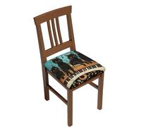 LZQPOEAS Four Black Cats Lying on the Piano Keyboard Square Stool Covers Two Pieces Stretch Bar Stool Seat Covers Removable Chair Cover Milk Silk Stool Slipcover Washable Square Stool Cushion Cover