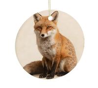 LZQPOEAS Fox Print Round Ceramic Pendant Hanging Festival Ornament, Personalized Double Sided Ceramic Home Decor, Lightweight Durable Hanging Ornament Gift for Home, Party, Women Men
