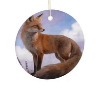 LZQPOEAS Fox Round Ceramic Pendant Hanging Festival Ornament, Personalized Double Sided Ceramic Home Decor, Lightweight Durable Hanging Ornament Gift for Home, Party, Women Men