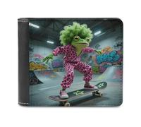 LZQPOEAS Funky Skateboard Frog Wallet Extra Capacity Slim Bifold Wallet with Multiple Card Slots Men's Leather Wallets Travel Billfold