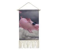 LZQPOEAS Funny 3D Piggies Wall Art Decor 10x19.6 in - Linen Hanging Poster with Tassel Unique Boho Wall Hanging Tapestry Rustic Pictures Prints for Living Room, Bedroom, Office