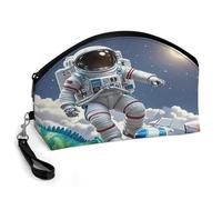 LZQPOEAS Funny Astronaut Dinosaur Rocket Makeup Bag Large Capacity Cosmetic Bag for Women Portable Toiletry Bags for Skincare Water-resistant Cosmetic Case PU Leather Travel Cosmetic Organizer