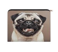 LZQPOEAS Funny Happy Pug Dog Makeup Bag Large Capacity Cosmetic Bag for Women Multi-Function Small Zipper Pouch Portable Travel Toiletry Bags Personalized Makeup Bags for Purse