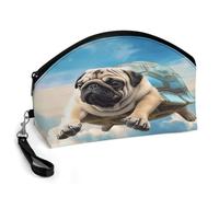 LZQPOEAS Funny Turtle Pug Dog in The Sky Makeup Bag Large Capacity Cosmetic Bag for Women Portable Toiletry Bags for Skincare Water-resistant Cosmetic Case PU Leather Travel Cosmetic Organizer