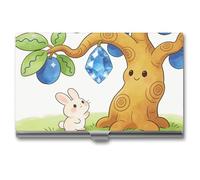 LZQPOEAS Gemstone Blue Apricot Tree Business Card Holder, Personalized Metal Name Card Case, Portable Pocket Card Organizer with Buckle Closure, Professional Business Card Container for Office
