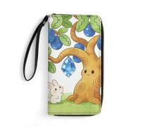 LZQPOEAS Gemstone Blue Apricot Tree Clutch Wallet, Small Exquisite PU Leather Long Purse Gift for Friends, Zipper Coin Pocket with Patterns, Wristlet Bag for Daily Use
