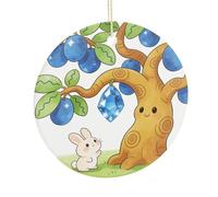 LZQPOEAS Gemstone Blue Apricot Tree Round Ceramic Pendant Hanging Festival Ornament, Personalized Double Sided Ceramic Home Decor, Lightweight Durable Hanging Ornament Gift for Home, Party, Women Men