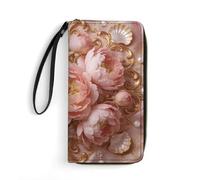 LZQPOEAS Gilded Floral Symphony Clutch Wallet, Small Exquisite PU Leather Long Purse Gift for Friends, Zipper Coin Pocket with Patterns, Wristlet Bag for Daily Use