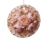 LZQPOEAS Gilded Floral Symphony Round Ceramic Pendant Hanging Festival Ornament, Personalized Double Sided Ceramic Home Decor, Lightweight Durable Hanging Ornament Gift for Home, Party, Women Men