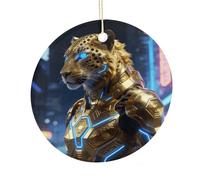LZQPOEAS Gilded Leopard Luxe Round Ceramic Pendant Hanging Festival Ornament, Personalized Double Sided Ceramic Home Decor, Lightweight Durable Hanging Ornament Gift for Home, Party, Women Men