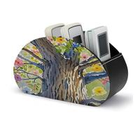 LZQPOEAS Glorious Tree Remote Control Holder with 5 Compartments PU Leather Remote Organizer Box Caddy for Table Nightstand Remote Caddy Desktop Organizer Fits Media Controllers