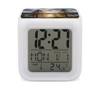 LZQPOEAS Gold Falling Between The Trees Alarm Clock with 7 Color Changing Nightlight for Bedroom Calendar Temperature Display Wake Up Digital Clock Small Desk Clocks for Heavy Sleepers Adults