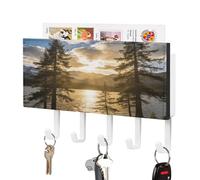 LZQPOEAS Gold Falling Between The Trees Key Holder for Wall Mounted Key Rack with 5 Hooks PU Leather Keyholder Entrance Hanger Compact Adhesive Keys Rack with Mail Organizer Tray for Home Hallway