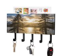 LZQPOEAS Gold Falling Between The Trees Key Holder for Wall Mounted Key Rack with 5 Hooks PU Leather Keyholder Entrance Hanger Compact Adhesive Keys Rack with Mail Organizer Tray for Home Hallway