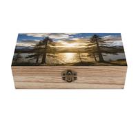 LZQPOEAS Gold Falling between The Trees Wooden Keepsake Box Wooden Storage Box Container with Hinged Lid Beautiful Wood Memory Box Decorative Jewelry Case for Crafts Art Hobbies & Trinket Storage