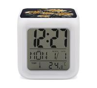 LZQPOEAS Gold Flowers on Black Alarm Clock Desk Clock with 7 Color Changing Night Light Digital Clocks with Temperature Display Sleep Training and Sound Machine for Heavy Sleeper