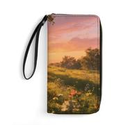 LZQPOEAS Golden Twilight Fields Clutch Wallet, Small Exquisite PU Leather Long Purse Gift for Friends, Zipper Coin Pocket with Patterns, Wristlet Bag for Daily Use