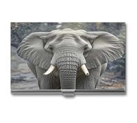 LZQPOEAS Gray Elephant Business Card Holder for Men Women Professional Stainless Steel Card Case Slim Flip Cover Purse Name Cards Holder Multi Aluminum Business Cards Wallet for Office
