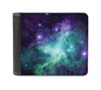 LZQPOEAS Green Blue Purple Galaxy Wallet Extra Capacity Slim Bifold Wallet with Multiple Card Slots Men's Leather Wallets Travel Billfold