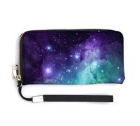 LZQPOEAS Green Blue Purple Galaxy Wristlet Wallet for Women Large Clutch Cash Long Wallet with Zipper Checkbook Clutch Purse