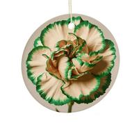 LZQPOEAS Green Edge Beige Round Ceramic Pendant Hanging Festival Ornament, Personalized Double Sided Ceramic Home Decor, Lightweight Durable Hanging Ornament Gift for Home, Party, Women Men