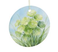 LZQPOEAS Green Floret Round Ceramic Pendant Hanging Festival Ornament, Personalized Double Sided Ceramic Home Decor, Lightweight Durable Hanging Ornament Gift for Home, Party, Women Men