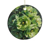 LZQPOEAS Green Flowers Round Ceramic Pendant Hanging Festival Ornament, Personalized Double Sided Ceramic Home Decor, Lightweight Durable Hanging Ornament Gift for Home, Party, Women Men