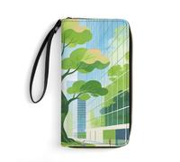 LZQPOEAS Green Harmony Clutch Wallet, Small Exquisite PU Leather Long Purse Gift for Friends, Zipper Coin Pocket with Patterns, Wristlet Bag for Daily Use