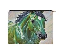 LZQPOEAS Green Horse Makeup Bag Large Capacity Cosmetic Bag for Women Multi-Function Small Zipper Pouch Portable Travel Toiletry Bags Personalized Makeup Bags for Purse