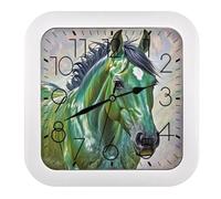 LZQPOEAS Green Horse Wall Clock Fashionable Versatile Silent Wall Clock Simple Elegant Non Ticking Analog Clocks Easy to Install Square Modern Clocks for Home Decoration